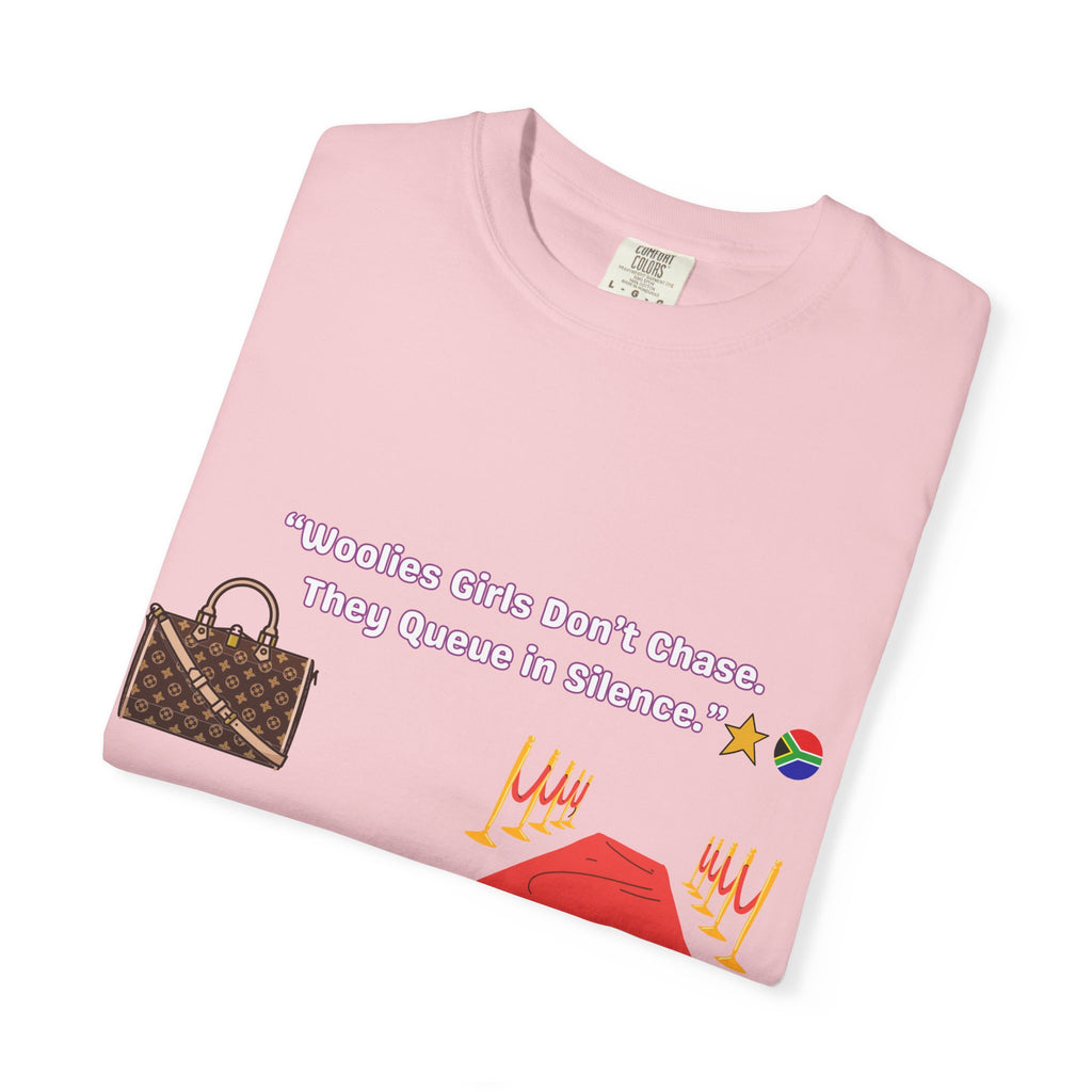 WOOLIES GIRLS DON’T CHASE – THEY QUEUE IN SILENCE T-shirt