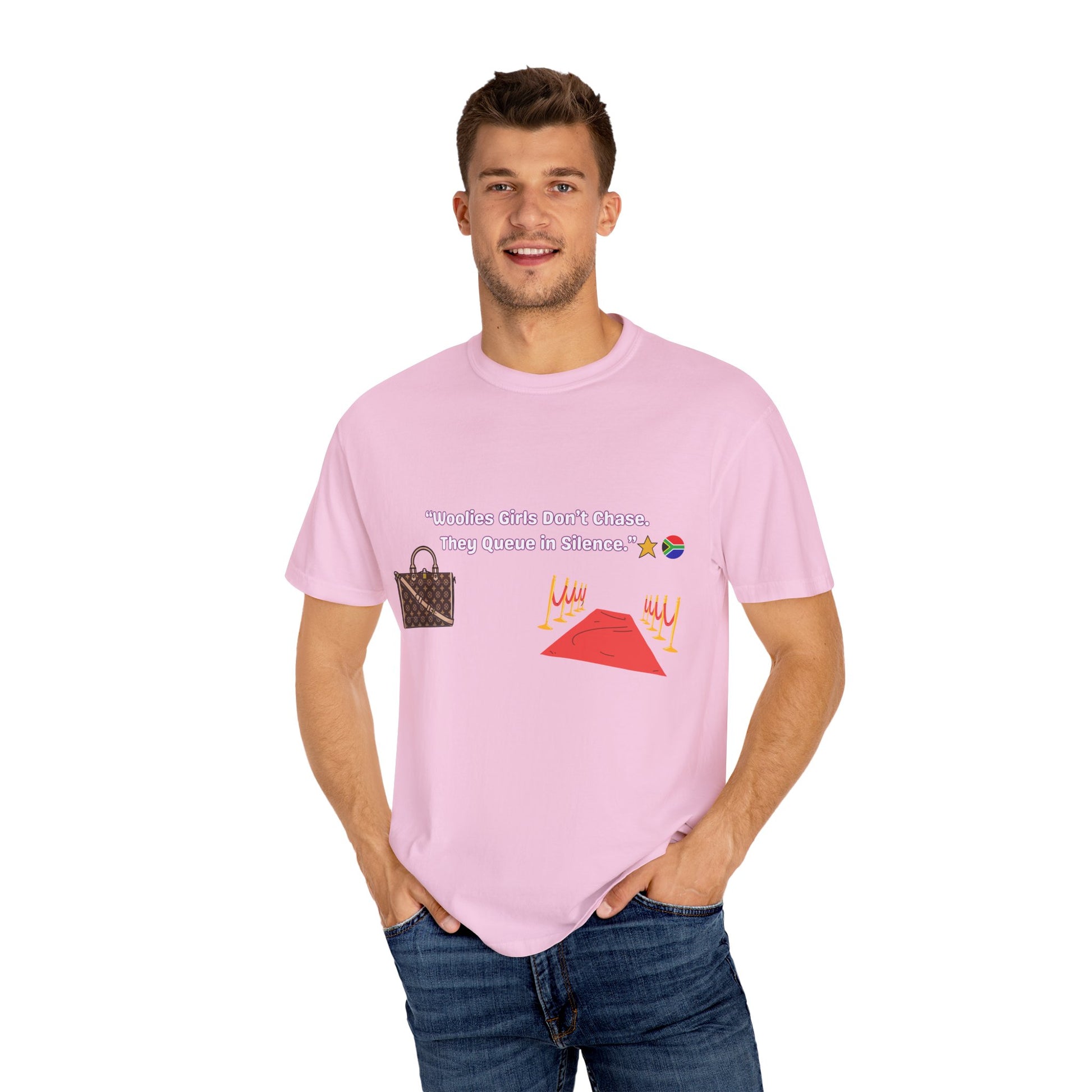 WOOLIES GIRLS DON’T CHASE – THEY QUEUE IN SILENCE T-shirt